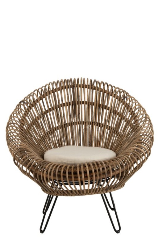 J-Line Lounge Vivi Rattan chair with cushion - jute/metal - natural