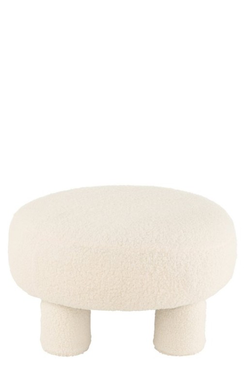 J-Line Stool Round Teddy Feet Bouclé White