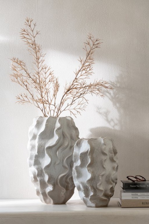 J -Line Vase Abstract Waves - Clay - Beige - Large - 48 cm high