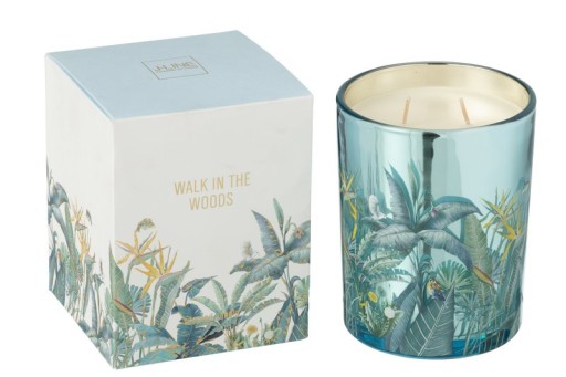 J-Line Scented Candle Walk In The Woods Wax Blue Large-55 Hours