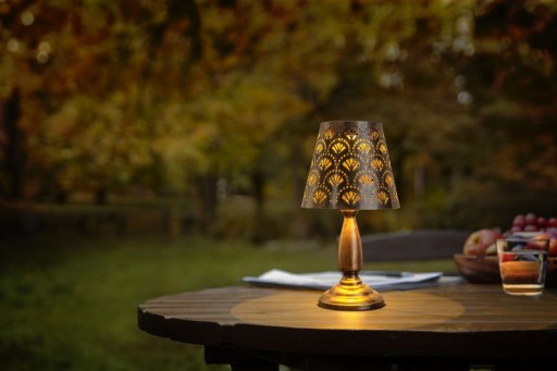 LED Solartischleuchte "ELSA" - Außen Tischleuchte aus Metall in Altmessing, mit integrierten LEDs