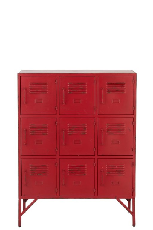 J-Line Cabinet 9 Drawers Metal Red