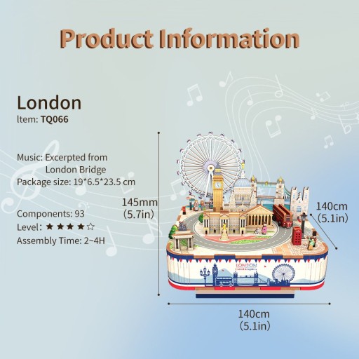 Tonecheer, Muziekdoosje, DIY 3D Houten Puzzel, London, TQ066, 14x14x14,5cm