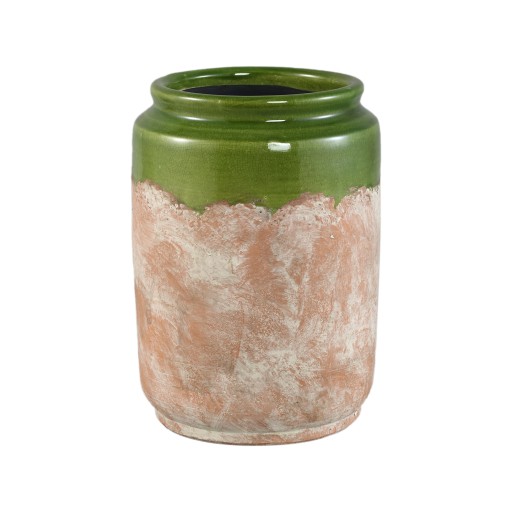 Breffni Green Round Terra Pot Glazed Top L