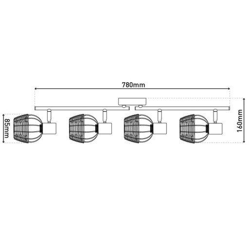 4 ceiling lamp "Corbis", metal spot in black, and gold, with E14 socket, for dining room, living room, hallway or office, ceiling lamp inside, 78 cm long