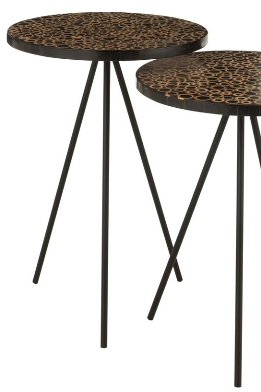 J-Line side table Rings - wood/glass - brown/black