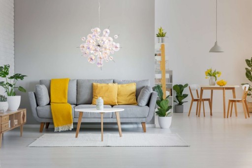 Pendant lamp "explosion" made of metal and iris glass, G9 frames, hanging lamp for dining room, living room, hall or office, Øca. 65 cm