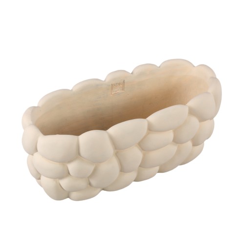 Mikay White Cement Oval Smooth Rock Pattern Pot L