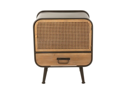 J-Line side table 1 drawer - metal/wood - black/natural