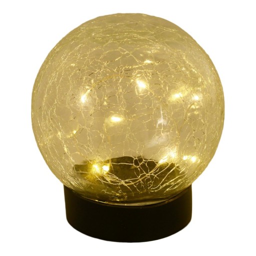 3 Set LED solar table lamp/ground skewer "Crackle" Ø 12cm, for outside, table lamp-plastic and glass, white, with integrated LED