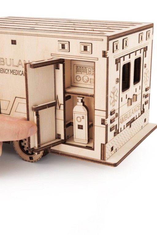 DIY 3D Mechanical Model Ambulance, Eco Wood Art, 4011, 29,5x12,9x12,4cm