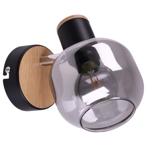 Glass wall Spot "Fumoso", wall lamp made of black and smoke glass in black, and nature, with E14 socket, for dining room, living room, hallway or office, lamp for living room, dining room, hallway or hallway 16 x 14 cm