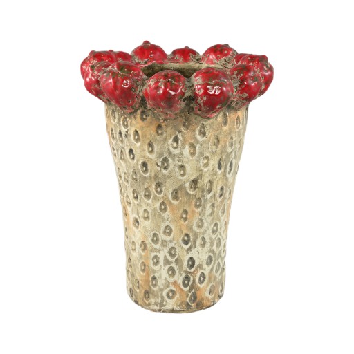 Fruitsy Ronde Rode Terra Pot | L | Hoog | 23×32 cm – Aardbeienmotief