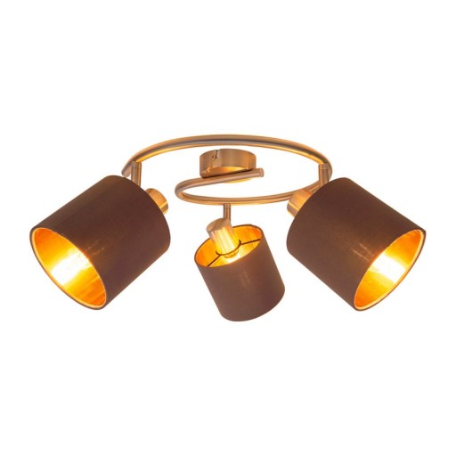 3-seater wall and ceiling rondel "Maron" made of metal-satin-matt with fabric umbrellas in brown, with E14 socket, lamp for living room, dining room, hallway and office, 28.5 cm diameter
