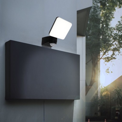LED external wall lamp "Jaro" with 360 ° motion detector, made of plastic in anthracite, with integrated LED