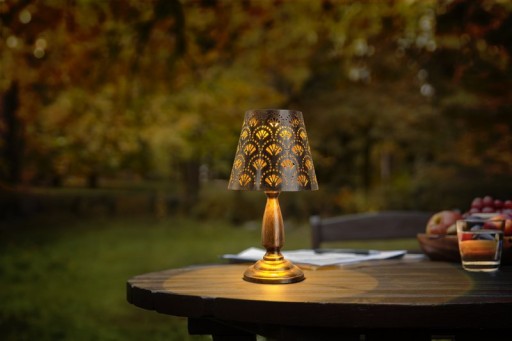 LED Solartischleuchte "ELSA" - Außen Tischleuchte aus Metall in Altmessing, mit integrierten LEDs