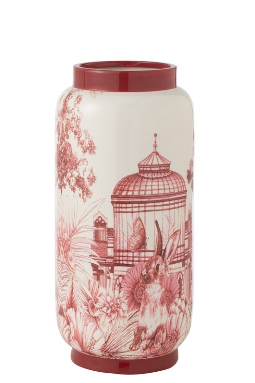 J-Line vaas Moriko - porselein - rood/wit - 40 cm hoog