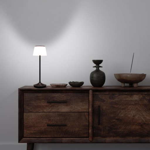 LED Leuchte "EMMI" für Außen und Innen, Tischlampe aus Metall und Kunststoff , mit fest verbauten LEDs, LED Tischlampe für Balkon, Terrasse, Garten, Wohnzimmer, Wintergarten, ca. 38 cm hoch