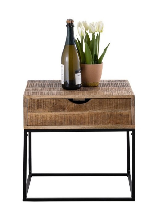 Houten Nachtkastje Maya | Nightstand met Metalen Frame | 45x45x35 cm