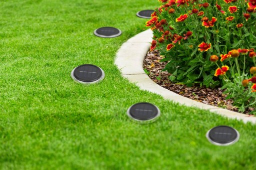 6 Set Solar-Boden-Sprießleucht Ø approx. 11.2 cm, black plastic, twilight sensor, for entrance, terrace and paths