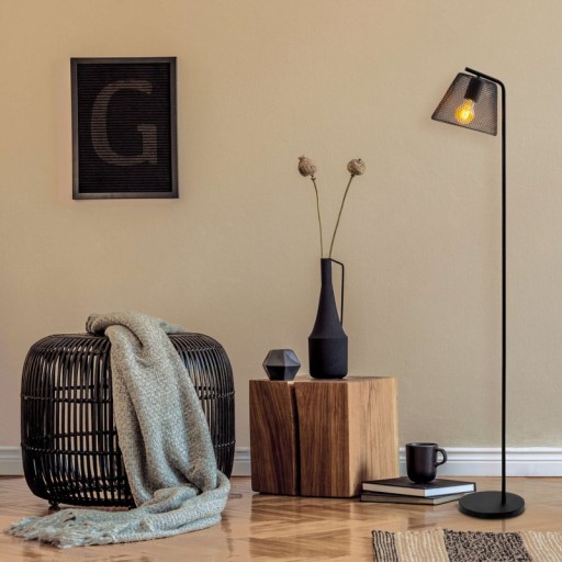 Standing lamp "Korie", floor lamp made of black in black, with E27 socket, 140 cm high, for living area and office.