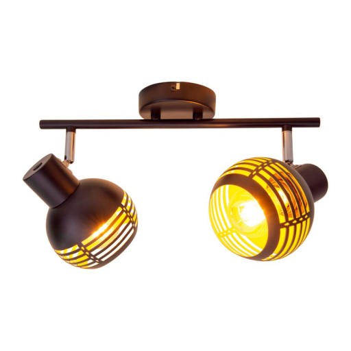 2-seater wall and ceiling light spot "Casco" made of metal in black, and gold, with E27 socket, 36 x 12 x 15 cm. Stylish lighting for living room, dining room or kitchen.