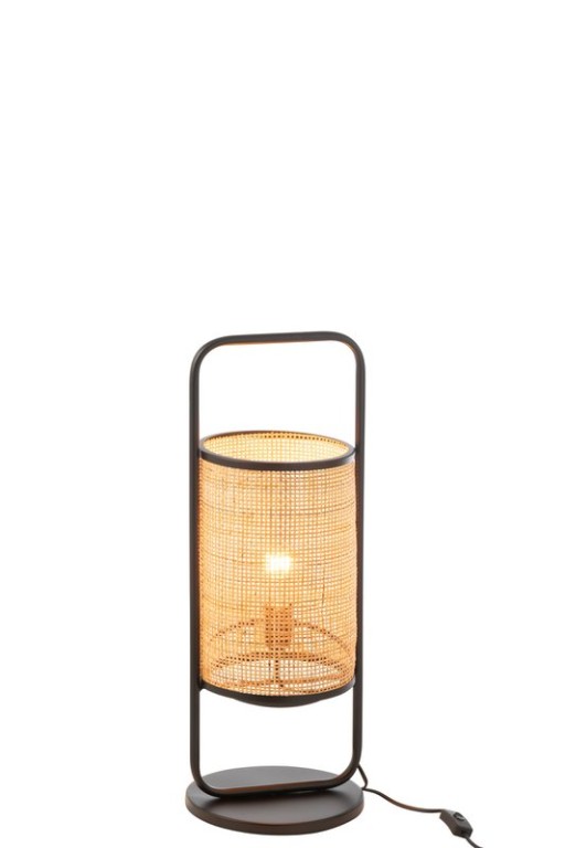 J-Line Table Lamp Elton Metal/Ratan Black/Natural Small