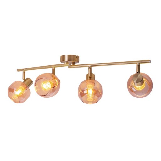 4er Spot/Deckenleuchte "LIBBY", klassische Deckenlampe aus messingfarbenem Metall und getöntem Glas in Amber, mit E14-Fassung, für Esszimmer, Wohnzimmer, Diele oder Büro, 80 cm lang