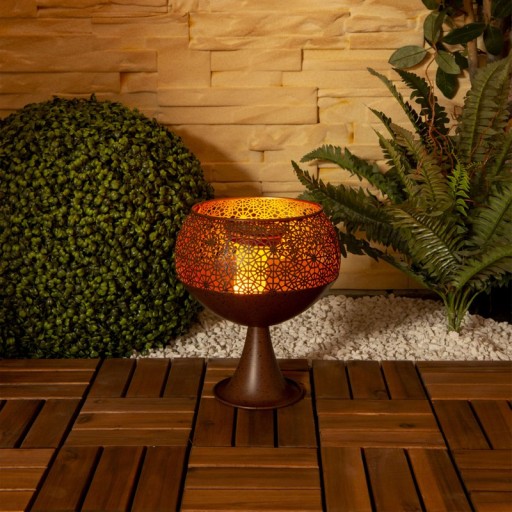 LED decorative solar light with a base of 25 cm high, with flame effect, for outside, made of rust-colored metal and plastic, with a firmly built-in LED