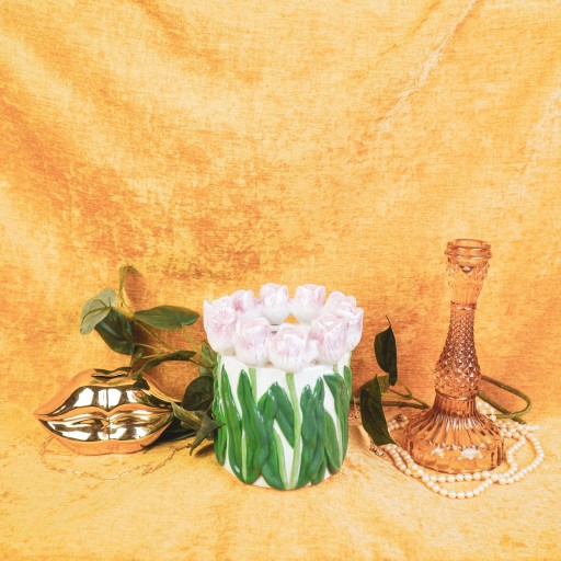 VASE-TULIPS- Dolomiet-lichtroze/ groen-15x15x14cm