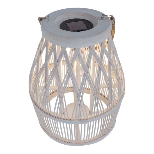 LED Solar-Dekoleuchte "Korbinian" für Garten und Terrasse aus Holz und Rattan in natur, Solar Lampe 34 cm hoch