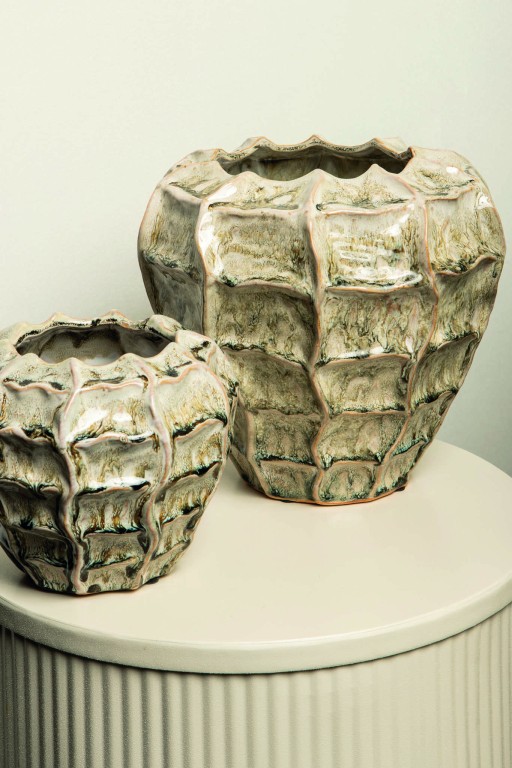 Cedric Cream Ceramic Round Wavy Pot Mixed Colors M