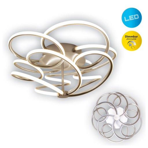 LED ceiling lamp "Rizado" Ø: 57cm made of metal in satin nickel and plastic, with firmly built-in LEDs, lighting for living rooms and office.