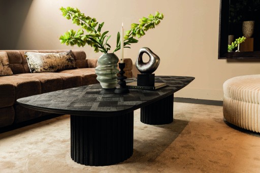 Fieron Black Wooden Coffee Table Double Round Base