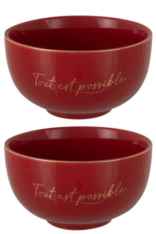 J-Line Tout Est Possible bowl - porcelain - red - 2x