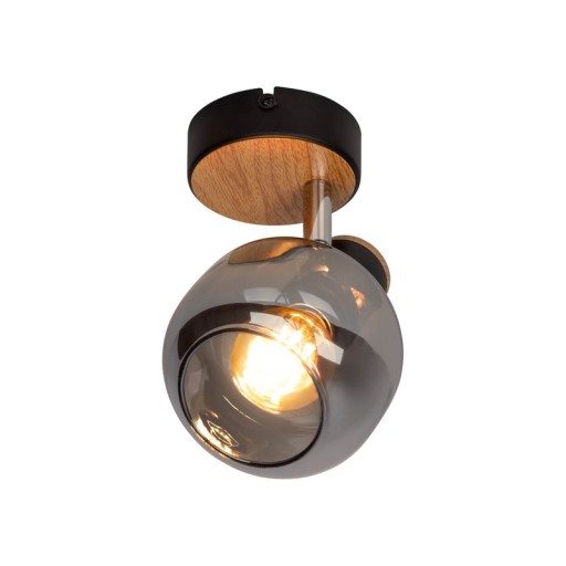 Glass wall Spot "Fumoso", wall lamp made of black and smoke glass in black, and nature, with E14 socket, for dining room, living room, hallway or office, lamp for living room, dining room, hallway or hallway 16 x 14 cm