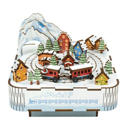 Music box DIY 3D Wooden Puzzle, Snow Train, Tone-Cheer, TQ058, 14x14x12.2cm