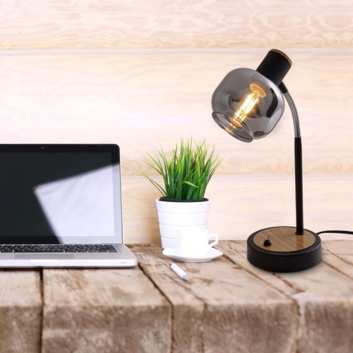 Table lamp "Fumoso", table lamp made of metal and glass in black, with E14 socket, for dining room, living room, hallway or office, table lamp 34 cm high