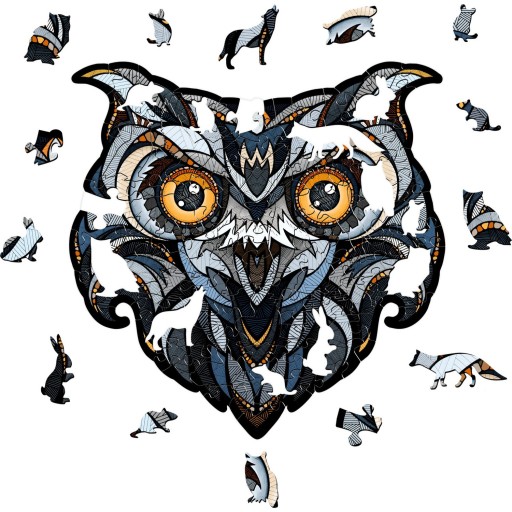 Eco Wood Art (EWA) Houten Legpuzzel Eagle-Owl, Size S, 3540, 20,4x20,6x0,4cm