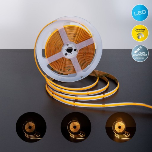 COB-LED-Stripe 5 Meter, weiß/transparent, dimmbar mit Memoryfunktion