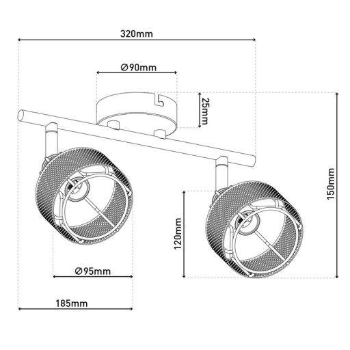 2er Wand- und Deckenleuchte Spot "FORO" aus Metall in Schwarz,, mit E14-Fassungen, ca. 32 x 18,5 x 15 cm. Stilvolle Beleuchtung für Wohnzimmer, Esszimmer oder Küche.