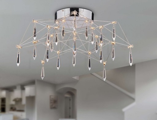 LED ceiling light "Araneus" made of metal and glass in chrome, Ø 55 cm, with firmly built -in LEDs, lighting for living room, dining room, hallway or office