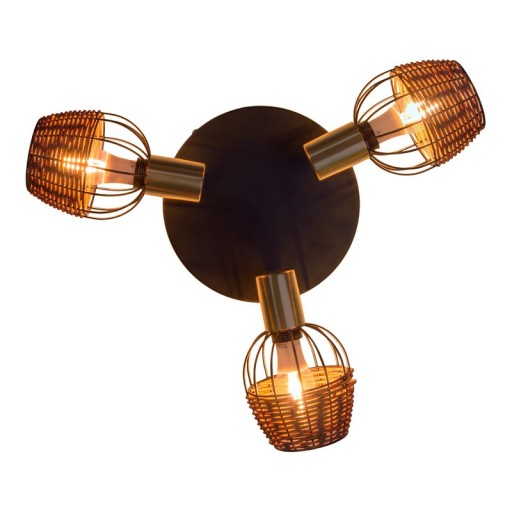 3 "Corbis" ceiling rondel, metal spot in black, with gold and rattan, with E14 socket, for dining room, living room, hallway or office, lighting for living room, dining room or office, 38 cm diameter