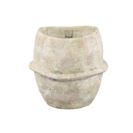 Haania Beige Cement Round Pot With Middle Line XL