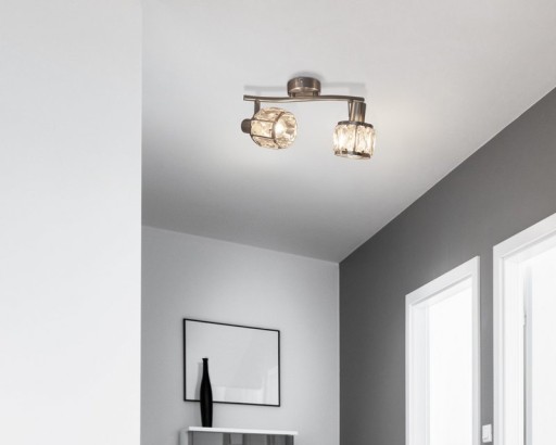 2 Series-LED spot "Josefa", metal ceiling lamp and glass in stainless steel look, with E14 version Filament Lamps included, for living room, dining room, hallway or hallway 28 x 8 cm