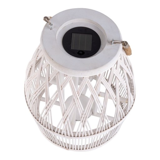LED Solar-Dekoleuchte "Korbinian" für Garten und Terrasse aus Holz und Rattan in natur, Solar Lampe 34 cm hoch