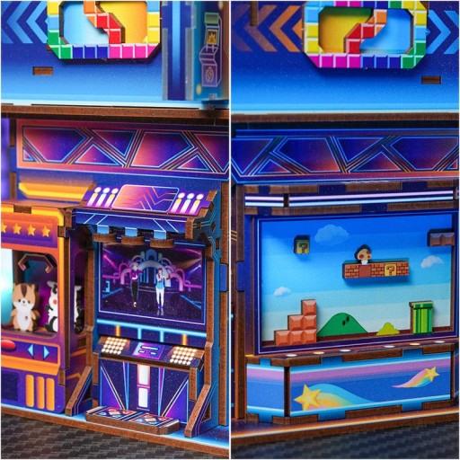 Tone-Cheer DIY 3D Wooden Puzzle Desk Bin, Cyber Game City, TQ182,15x14x23cm