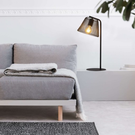 Table lamp "Korie", metal table lamp in black, with E27 socket, 50 cm high, for living area and office.