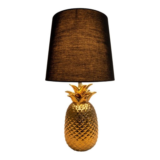 Ceramic table lamp "pineapple", table lamp made of ceramic with gold-colored glaze and black fabric screen, with E14 socket, for dining room, living room, hallway or office, table lamp 45 cm high