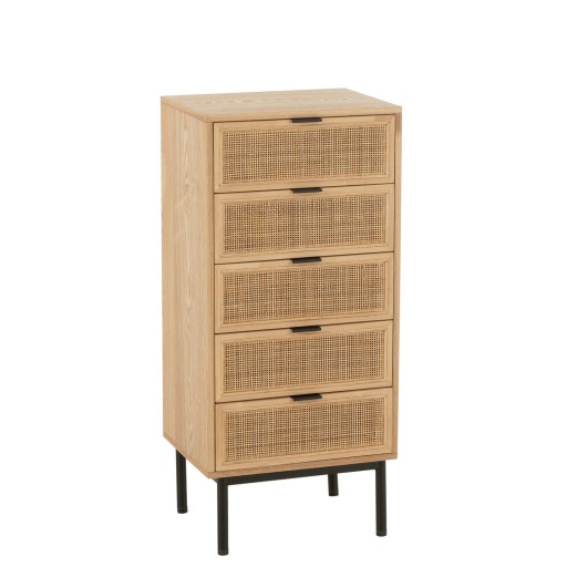J-Line Kast 5 Lades | Hout & Metaal | Naturel/Zwart | Opbergkast Compact & Stijlvol